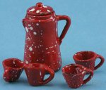 (image for) Red Enamel Splatter Coffee or Tea Set 5pc