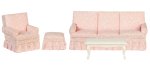 (image for) Living Room Set Pink Print & White - 5pc