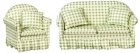 (image for) Green & White Checked Sofa & Chair Living Room Set - 2pc