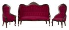 (image for) Red Velvet Victorian Living Room Set - Mahogany - 3pc