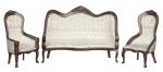 (image for) White Brocade Victorian Living Room Set - Walnut - 3pc