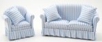 (image for) Blue Stripe Gray Sofa & Chair Living Room Set - 2pc