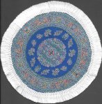 (image for) Fringed Round Woven Turkish Rug - Blue Floral