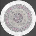 (image for) Fringed Round Woven Turkish Rug - Gray & Pink Floral