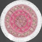 (image for) Fringed Round Woven Turkish Rug - Light Pink Floral