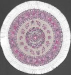 (image for) Fringed Round Woven Turkish Rug - Pink Floral