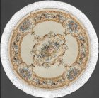 (image for) Fringed Round Woven Turkish Rug - Tan Floral