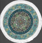 (image for) Fringed Round Woven Turkish Rug - Teal Floral