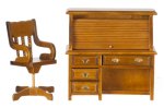 (image for) Walnut Rolltop Desk & Chair Set