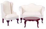 (image for) Queen Anne Small Living Room Set w/ White Fabric - 4pc