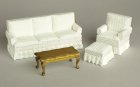 (image for) White Living Room Set w/ Walnut Table - 4pc