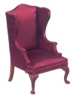 (image for) Wing-Back Chair - Burgundy & Walnut