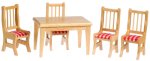 (image for) Oak Kitchen Table & Chairs - Red Gingham Fabric