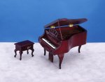 (image for) Mahogany Carved Grand Piano w/ Stool