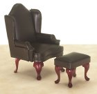 (image for) Brown Wing Back Chair w/ Ottoman