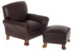 (image for) Brown Leather Chair & Ottoman - Walnut