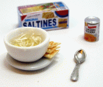 (image for) Chicken Soup, Saucer, Crackers, Soup, Spoon