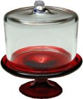 (image for) Red Glass Cake Plate w/ Cover