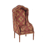 (image for) Hooded Porter Chair - Walnut & Burgundy Print