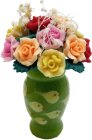 (image for) Rose Bouquet in Green Lampwork Vase