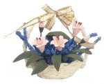 (image for) Pink & Blue Flower Arrangement in Basket w/ Handle & Bow