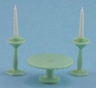 (image for) Jadite Cake Plate & 2 Candle Holders