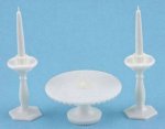 (image for) White Cake Plate & 2 Candle Holders