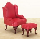 (image for) Red Leather Wing Back Chair w/ Ottoman