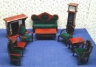 (image for) Mahogany Living Room Set w/ Green Fabric - 10pc