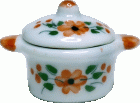 (image for) Ceramic Orange Flowered Pot w/ Lid