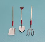 (image for) 3pc Wood Handled Farm Tools Set Red