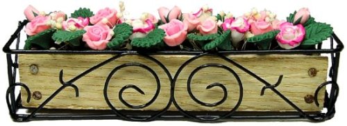 (image for) Pink & White Roses in Scroll Iron Planter