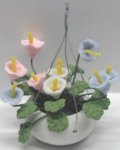Hanging Pink, Blue & White in Small White Pot (image for) Hanging Pink, Blue & White in Small White Pot