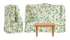 (image for) Floral Print Living Room Set w/ Walnut Table - 3pc