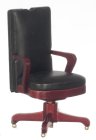 (image for) Faux Black Leather Swivel Desk Chair - Mahogany