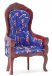 (image for) Victorian Gents Chair - Blue Floral Fabric - Mahogany