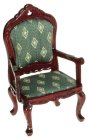 (image for) Victorian Fauteuil Chair Green Diamonds & Mahogany