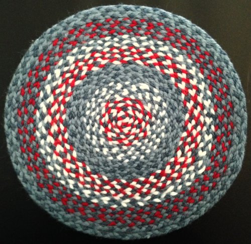 (image for) handmade braided rug-blue/red/white