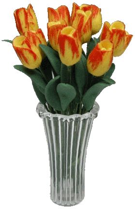 (image for) Yellow & Orange Tulips in Clear Ribbed Vase 12pc