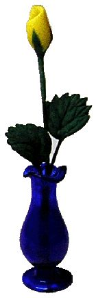 (image for) Yellow Rosebud in Blue Fluted Vase