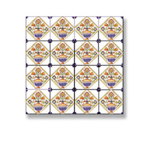 (image for) XS Orange & Blue Floral Picture Mosaic Tile Sheet