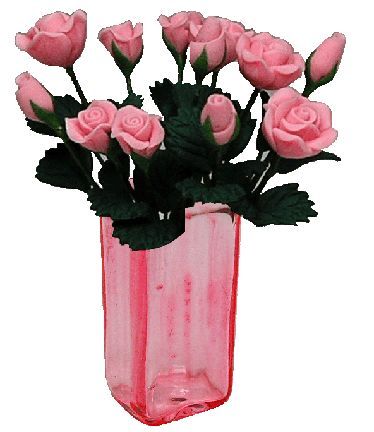 (image for) Pink Roses in Pink Sqaure Vase 12pc