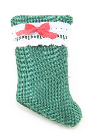 (image for) Stocking Green w/ Red Bow & Lace