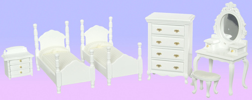 (image for) White Twin Bedroom Set - 6pc