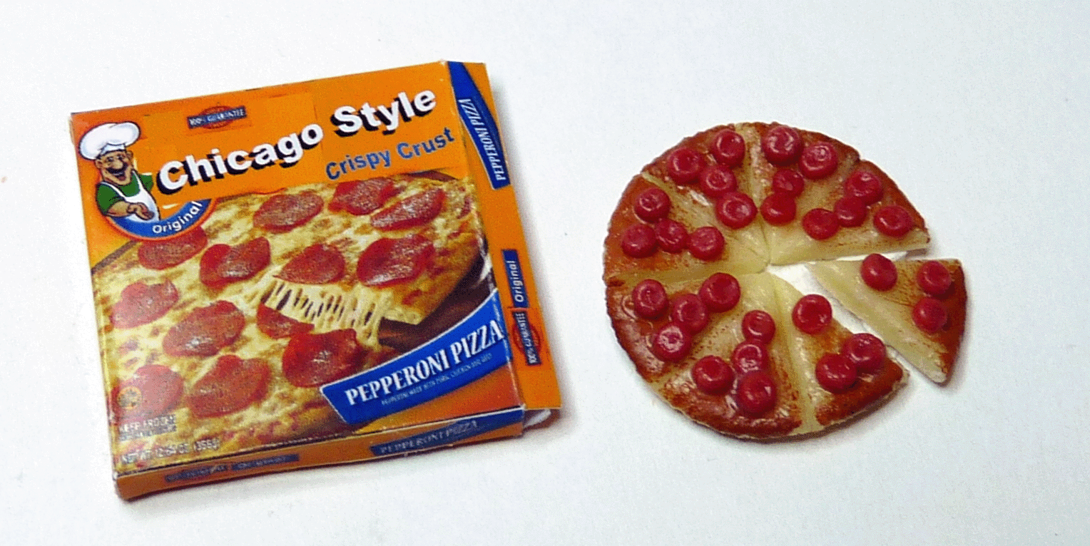 Pepperoni Pizza with Box | Mary's Dollhouse Miniature Accessories