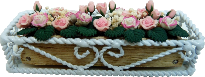 (image for) Pink & White Roses in Braided Iron Planter